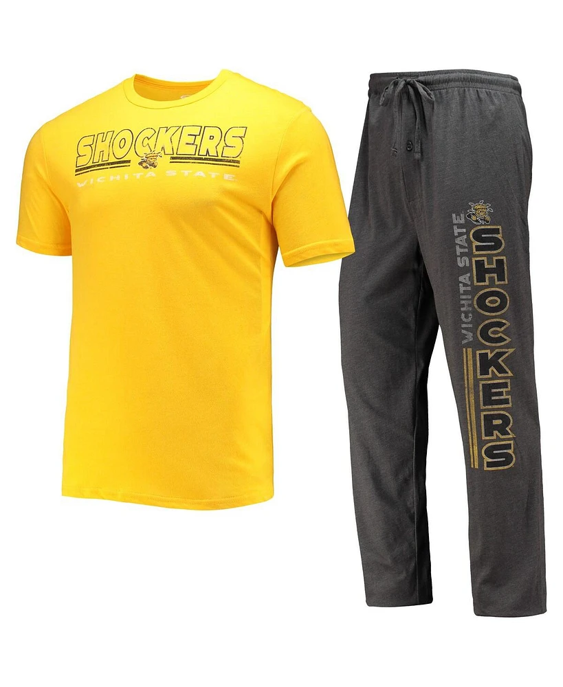 Men's Concepts Sport Heathered Charcoal, Yellow Wichita State Shockers Meter T-shirt and Pants Sleep Set