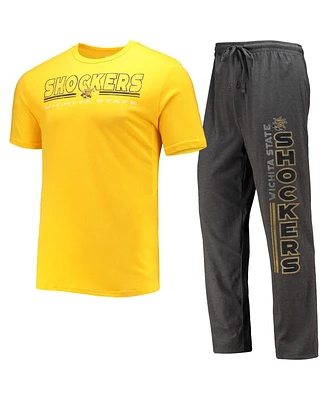Men's Concepts Sport Heathered Charcoal, Yellow Wichita State Shockers Meter T-shirt and Pants Sleep Set