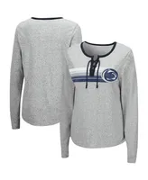 Women's Colosseum Heathered Gray Penn State Nittany Lions Sundial Tri-Blend Long Sleeve Lace-Up T-shirt
