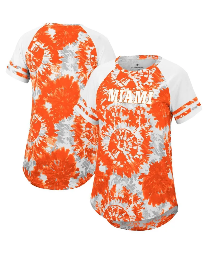 Women's Colosseum Orange, White Miami Hurricanes Annie Oversized Tie-Dye Raglan T-shirt