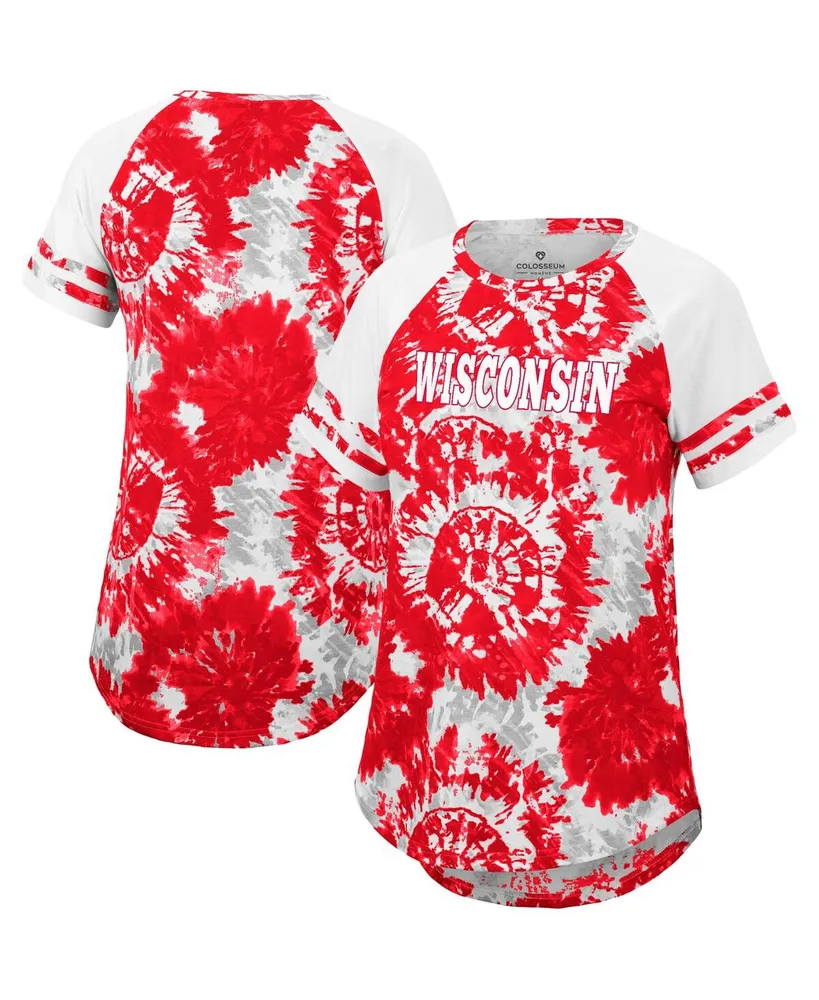 Women's Colosseum Red, White Wisconsin Badgers Annie Oversized Tie-Dye Raglan T-shirt