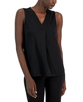 Anne Klein Women's Sleeveless Pleat-Front V-Neck Top