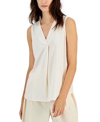 Anne Klein Women's Sleeveless Pleat-Front V-Neck Top