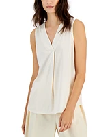 Anne Klein Women's Sleeveless Pleat-Front V-Neck Top