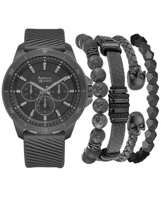 American Exchange Men's Grey Silicone Strap Watch 47mm Gift Set