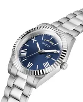 Guess Men's Silver-Tone Stainless Steel Bracelet, Day, Date Watch, 42mm - Silver