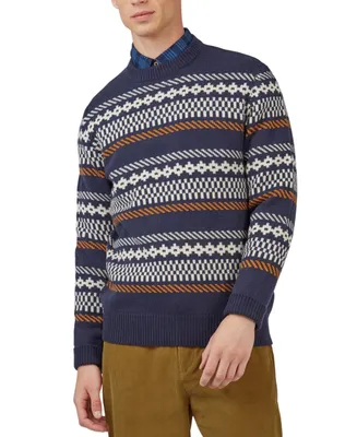 Ben Sherman Men's Chunky Knitted Fair Isle Long-Sleeve Crewneck Sweater