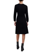 Robbie Bee Petite Crewneck Long-Sleeve Love A-Line Dress