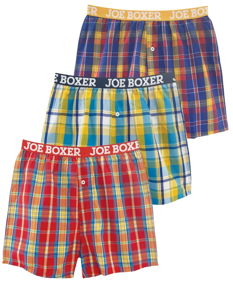 Joe Boxer Men's Grid Lickies Woven Boxers, Pack of 3