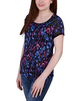 Ny Collection Women's Short Sleeve Top with Mesh