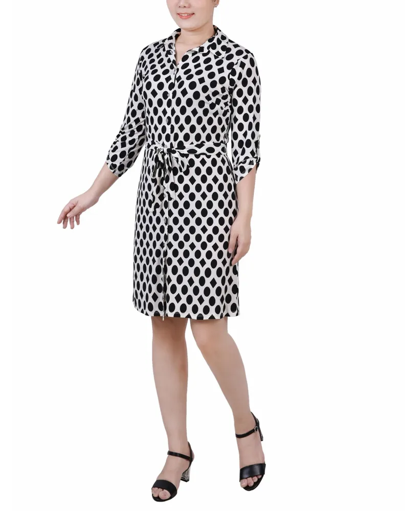 Women's 3/4 Sleeve Tie-Waist Shirtdress