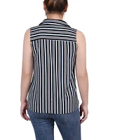 Ny Collection Women's Petite Sleeveless Notch Collar Button Front Blouse