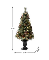 Glitzhome Flocked Christmas Tree with 100 Warm White Light