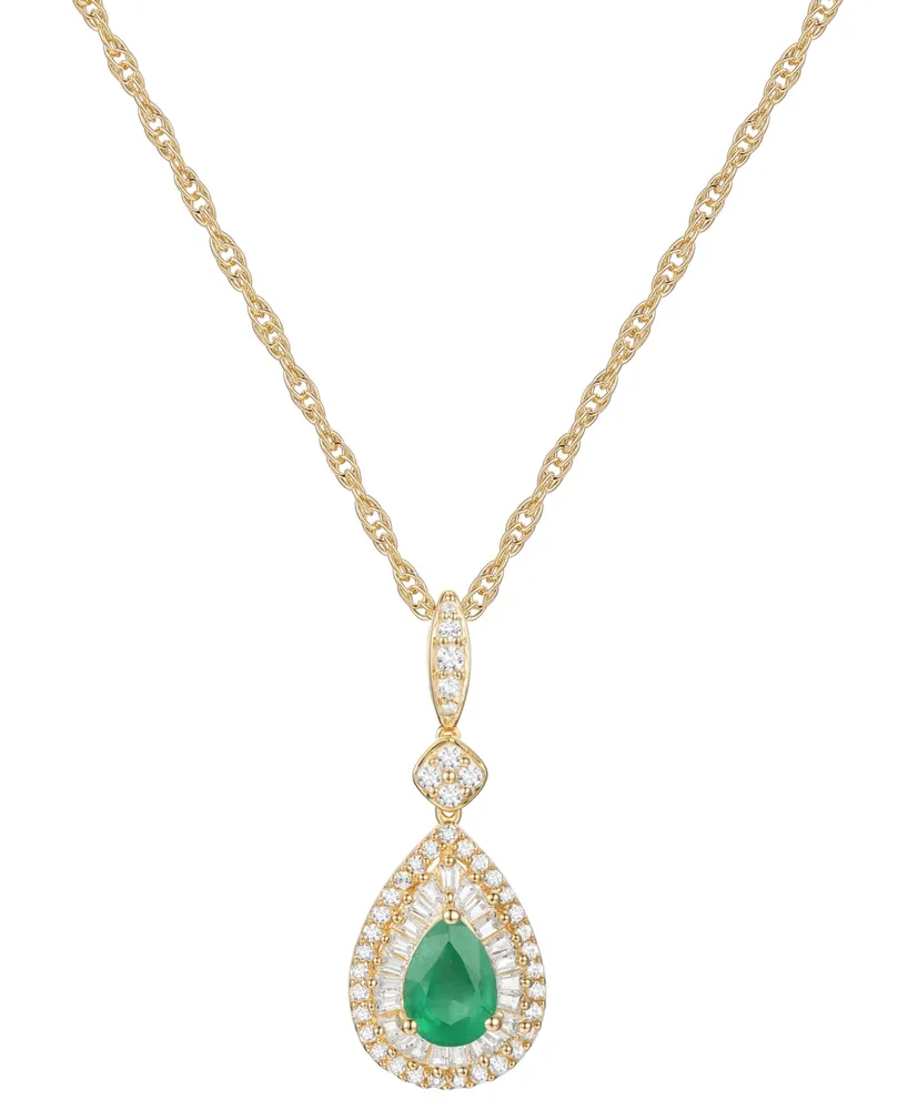 Sapphire (5/8 ct. t.w.) & Diamond (1/3 Teardrop Halo 18" Pendant Necklace 14k Gold (Also Ruby Emerald)