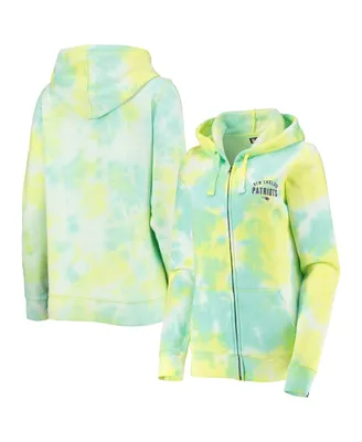 Women's New Era White New England Patriots Ice-Dye Full-Zip Hoodie