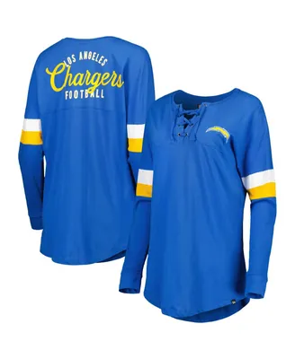 Women's New Era Powder Blue Los Angeles Chargers Athletic Varsity Lace-Up Long Sleeve T-shirt