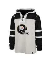 Men's '47 Gray Pittsburgh Steelers Gridiron Lace-Up Pullover Hoodie