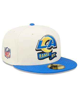 Men's New Era Cream, Royal Los Angeles Rams 2022 Sideline 59FIFTY Fitted Hat