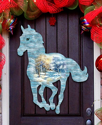 Designocracy Running Horse Vintage-Like Holiday Door Decor