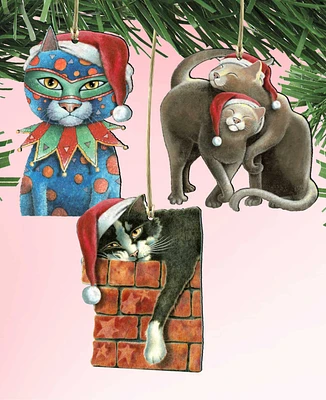 Designocracy Party Cats Holiday Ornaments, Set of 3