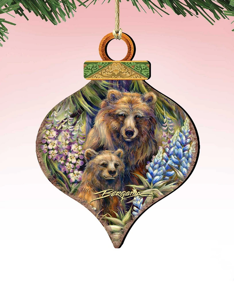 Designocracy Grin Bear It Grizzly Mother Cub Holiday Ornaments, Set of 2