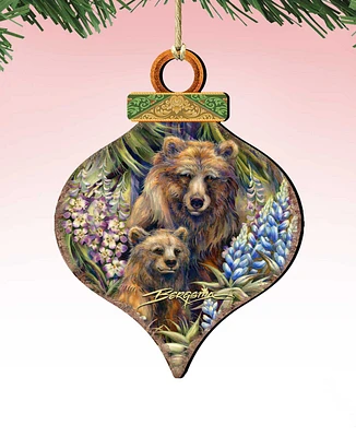 Designocracy Grin Bear It Grizzly Mother Cub Holiday Ornaments, Set of 2