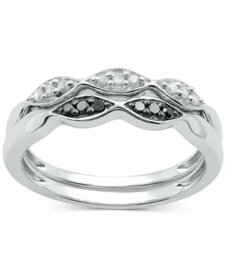 2-Pc Set Black Diamond (1/20 ct. t.w.) & White (1/10 Stack Rings Sterling Silver