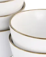 Elama Flat, Raised Rim, Gold-Tone Trim Alejandro 6 Piece Stoneware Bowl Set, Service for 6