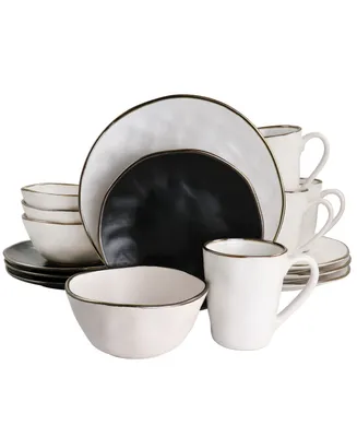 Elama Andres Mixed 16 Pc. Stoneware Dinnerware Set, Service for 4 - Assorted Matte with Gold