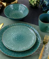 Elama Reactive Glaze Mozaic 16 Piece Luxurious Stoneware Dinnerware Set, Service for 4