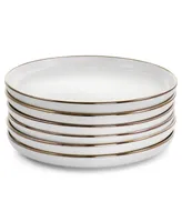 Elama Flat, Raised Rim, Alejandro 6 Piece Stoneware Dinner Plate Set, Service for 6 - Matte White with Gold