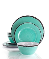 Elama Turquoise 12 Piece Lightweight Melamine Dinnerware Set, Service for 4