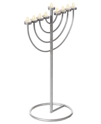 Modern 9 Branch Lighting Thin Pipe Hanukkah Menorah, Small - Silver