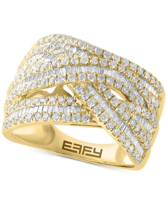 Effy Diamond Baguette & Round Multirow Crossover Ring (1-1/2 ct. t.w.) in 14k Gold
