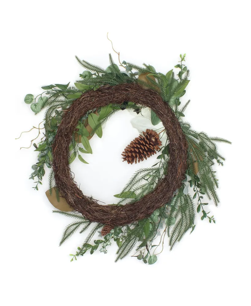 National Tree Company 26" Mixed Greens and White Flowers Christmas Wreath