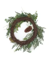 National Tree Company 26" Mixed Greens and White Flowers Christmas Wreath