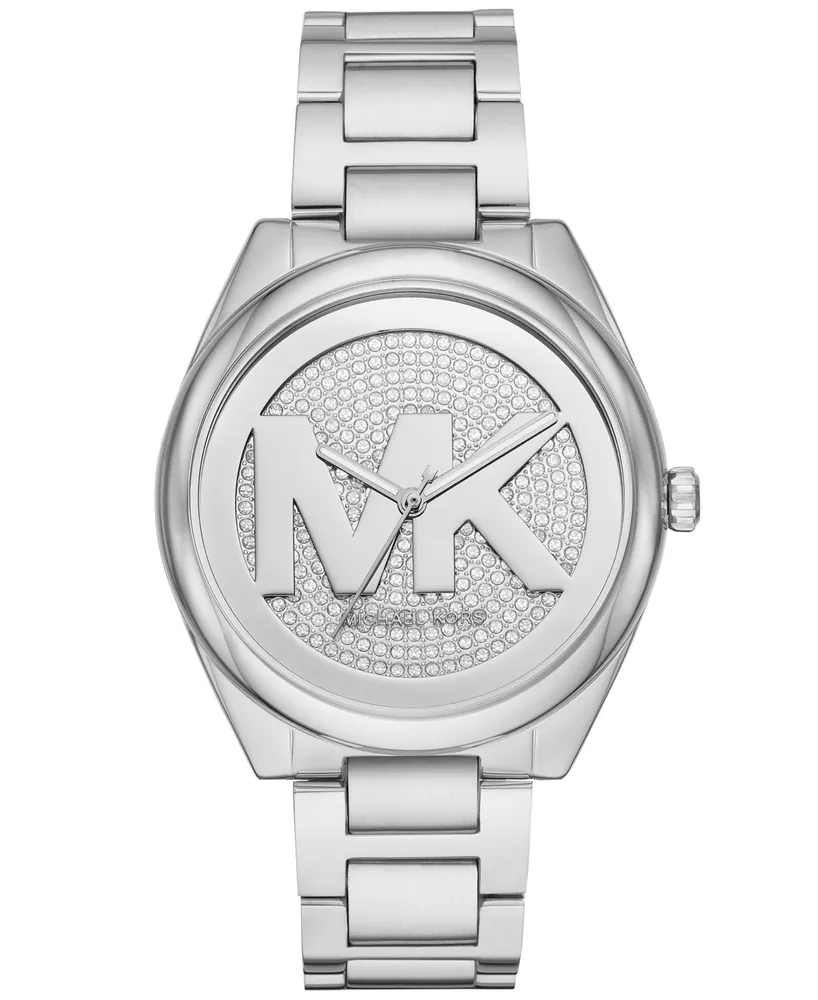 Michael Kors Women's Janelle Three-Hand Silver-Tone Stainless Steel Bracelet Watch 42mm - Silver