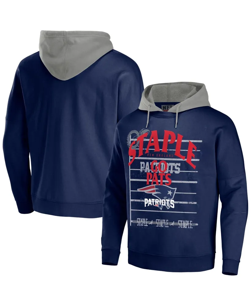 Men's Nfl X Staple Navy New England Patriots Oversized Gridiron Vintage-Like Wash Pullover Hoodie