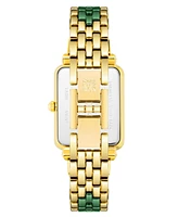 Anne Klein Women's Three-Hand Quartz Rectangular Gold-Tone Alloy with Green Ceramic Bracelet Watch, 26mm