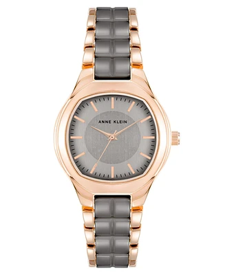 Anne Klein Women's Three-Hand Quartz Rose Gold-Tone Alloy with Taupe Ceramic Bracelet Watch, 32mm - Rose Gold