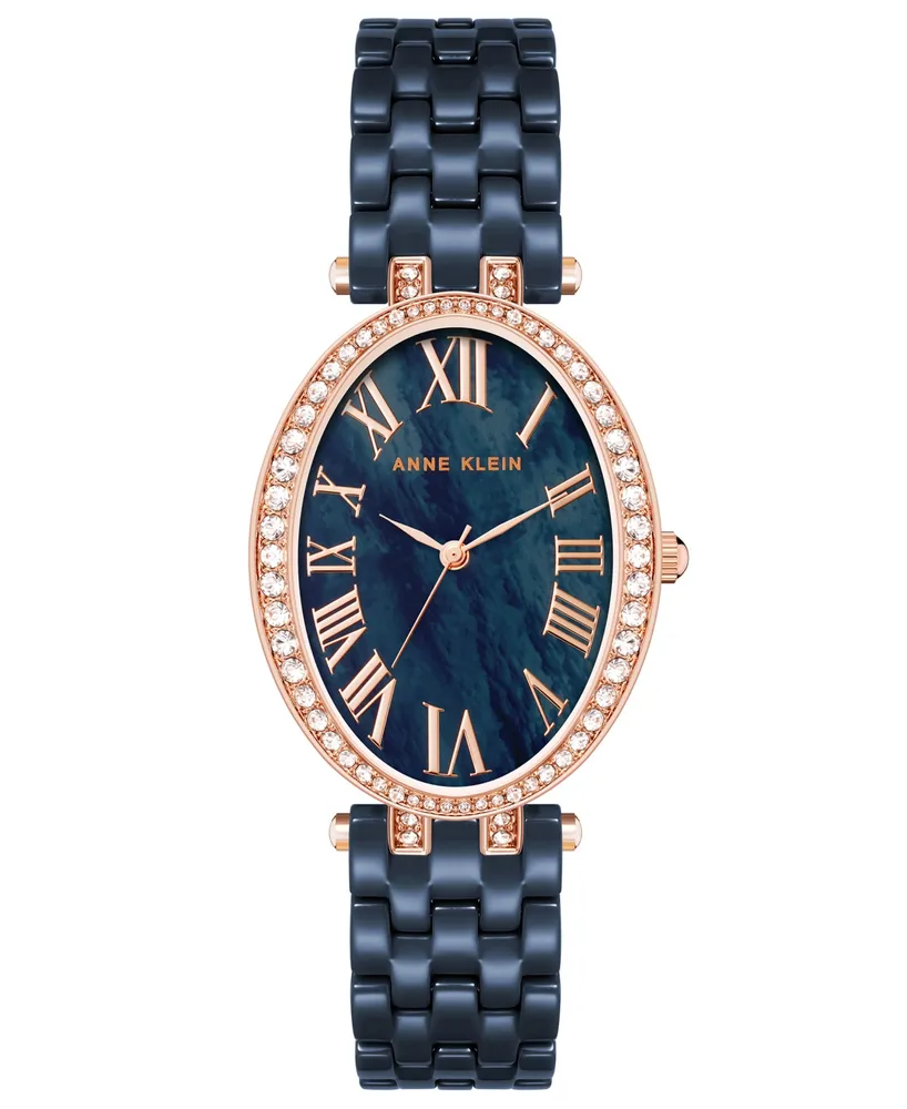 Anne Klein Women's Three-Hand Quartz Navy Ceramic Bracelet Watch, 27mm - Rose Gold