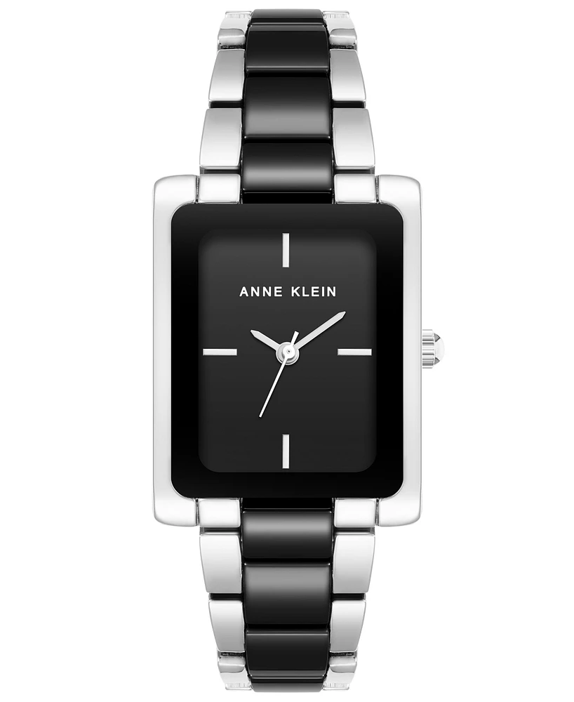 Anne Klein Women's Three-Hand Quartz Silver-Tone Alloy with Black Ceramic Bracelet Watch, 24mm - Silver