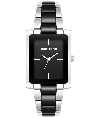 Anne Klein Women's Three-Hand Quartz Silver-Tone Alloy with Black Ceramic Bracelet Watch, 24mm - Silver