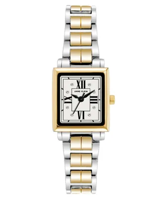 Anne Klein Women's Three-Hand Quartz Square Gold-Tone and Silver-Tone Alloy Bracelet Watch, 21mm