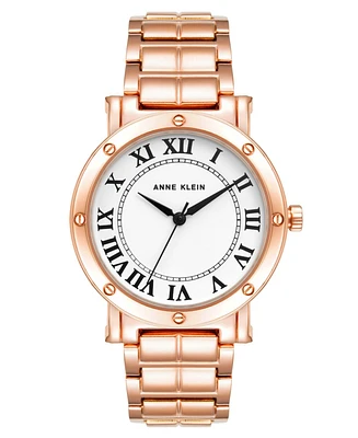 Anne Klein Women's Three-Hand Quartz Round Rose Gold-Tone Alloy Bracelet Watch, 36mm