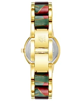 Anne Klein Women's Three-Hand Quartz Gold-Tone Alloy with Green and Burgundy Resin Bracelet Watch, 32mm