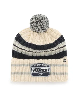 Men's '47 Brand Natural Penn State Nittany Lions Hone Patch Cuffed Knit Hat with Pom