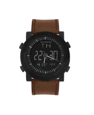 Rocawear Men's Brown Leather Strap Watch 47mm