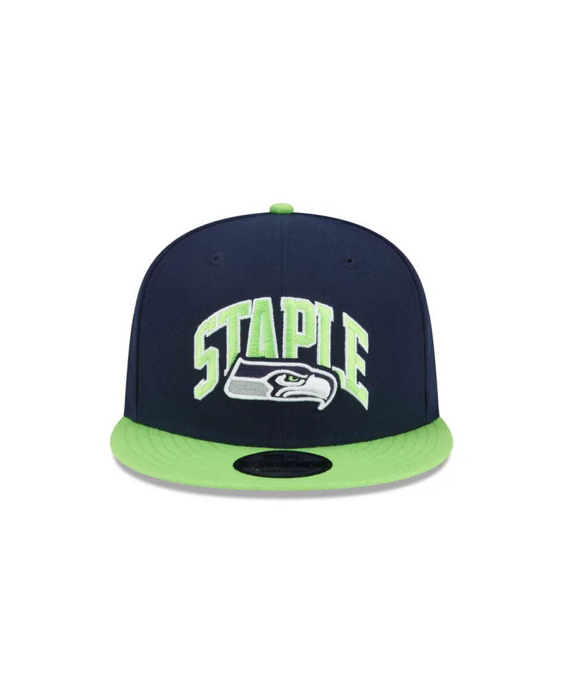 Men's New Era X Staple College Navy, Neon Green Seattle Seahawks Pigeon 9Fifty Snapback Hat