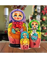 G.DeBrekht Basket Matreshka Holiday Nesting Hand-Painted Doll, Set of 3